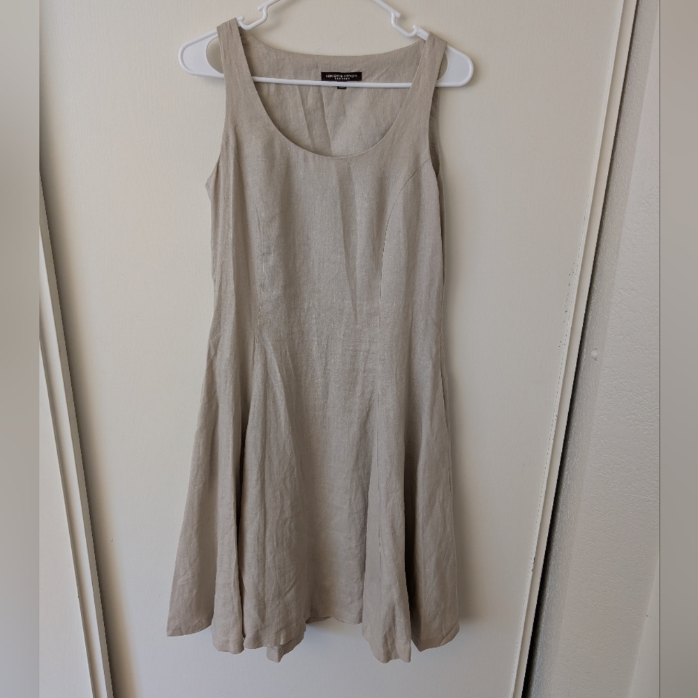 Eileen Fisher Taupe Tan Linen Scoop-Neck Summer Dress